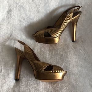 Gucci Bronze Leather Platform Heels Size 40